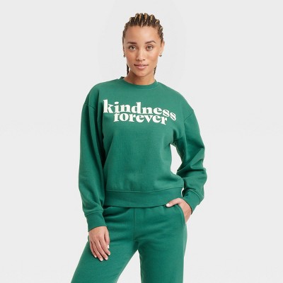 Women's Leisure Studio Graphic Pullover Sweatshirt - Universal Thread™ Green Letters XS