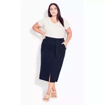 Women's Plus Size Linen Blend Skirt - Navy | Evans Target