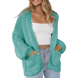 Womens Sweater Cardigan Open Front Pocket Cardigan Knit Sweater Tops - 1 of 2