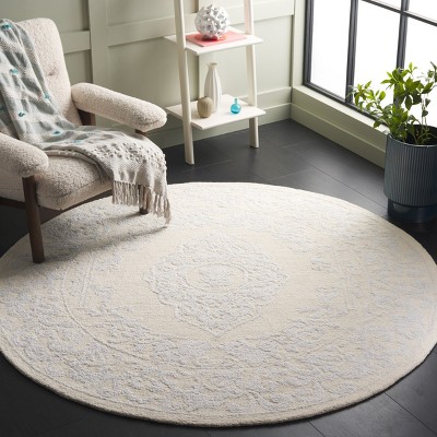 Ivory Beige 6' Round Handmade Wool Tufted Rug