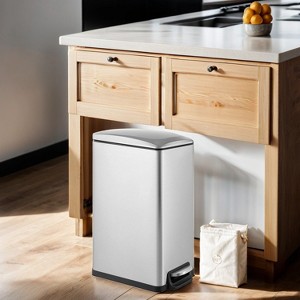 Slim Trash Can, 12.7-Gal (48 L) Garbage Can for Narrow Spaces with Soft-Close Lid, Stainless Steel, 15 Trash Bags Included - 1 of 4