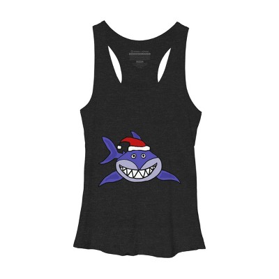 Women's Design By Humans Funny Christmas Shark in Santa Hat By SmileToday Racerback Tank Top