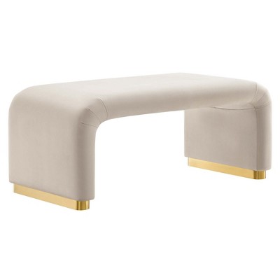 Modway Koda Ottoman – Performance Velvet Upholstered Waterfall Bench with Modern Curved Design and Dense Foam Cushioning