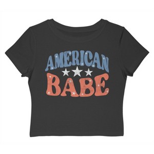 Social Collective Women's American Babe  Americana 4Th Of July Short Sleeve Graphic Cotton Baby Tee - Caviar XL - 1 of 4