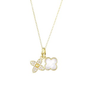 Adornia Tarnish Resistant 18k Gold Plated Mother of Pearl Double Clover Necklace - 1 of 2