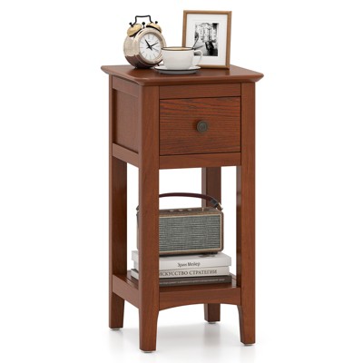 Tangkula Nightstand 3-Tier Bedside Table w/ Open Storage Shelf & Narrow Side Table