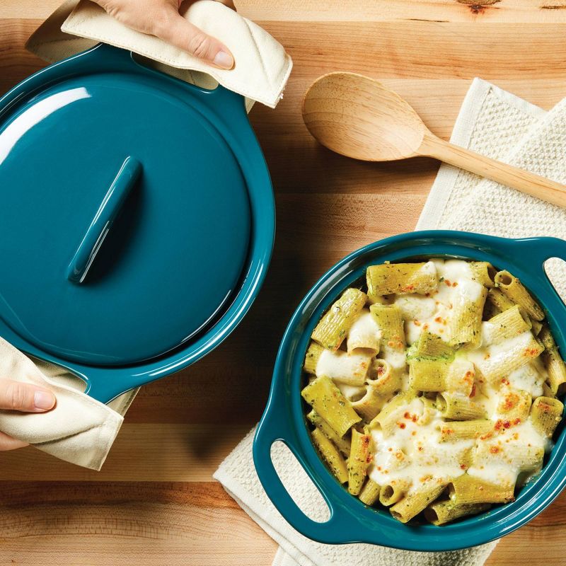 Rachael Ray Solid Glaze Ceramic 3pc Set: 1.5qt &#38; 2qt Round Casseroles with Shared Lid Teal, 5 of 7