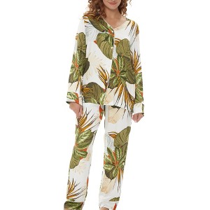 ADR Women's Pajamas Lounge Set, Long Sleeve Top and Pants with Pockets, Viscose Pjs Floral Flowers - 1 of 4