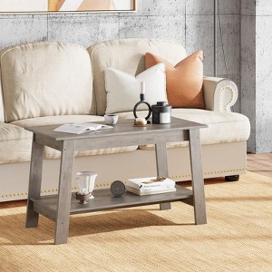 Coolmee 2 Tier Coffee Table, Rustic Wood Living Room Tables with Open Rectangular Storage Compartment, Coffee Tables for Living Room, Home Office - 1 of 4