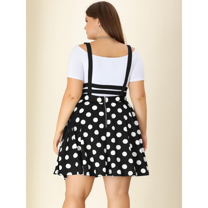 Agnes Orinda Plus Size Suspender Skirt for Women Detachable Strap A-Line Polka Dots Skirts, 4 of 6
