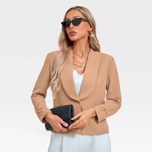 Women's Casual Blazers 3/4 Sleeve Work Office Line Suit Jackets Blazer Shoulder Padded Semi Formal Blazer with Pockets - 1 of 4