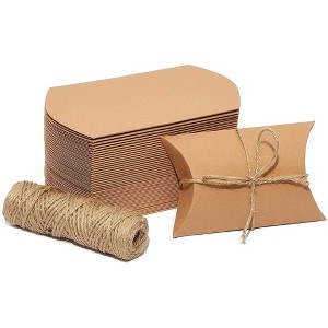 Bright Creations Set of 50 Pillow Gift Boxes with 100ft Jute String Twins for Wedding Party Favor, Kraft Paper, 5 X 3.5 in - 1 of 4