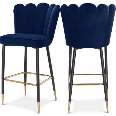 Meridian Furniture,Lily Navy Velvet Stool, Set of 2