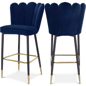 Meridian Furniture,Lily Navy Velvet Stool, Set of 2 - 1 of 4