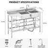 Stainless Steel Utility Sink – Silver Double/Single Bowl with 360° Gooseneck Faucet for Indoor/Outdoor Use - 2 of 4