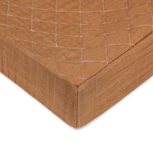 Babyletto Burnt Sienna Quilted Muslin Changing Pad Cover, GOTS Certified Organic Cotton - 1 of 4