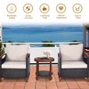 Tangkula 3PCS Patio Wicker Sofa Set Acacia Wood Frame w/ Cushion Covers Beige & Turquoise - 4 of 4