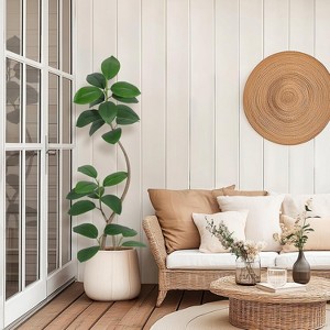 5 ft Artificial Plant Tree with Beige Sphere Resin Planter & Stone, Faux Fiddle Leaf Fig Tree,Tropical Large Floor Tree Real Touch for Home Decor - 1 of 4