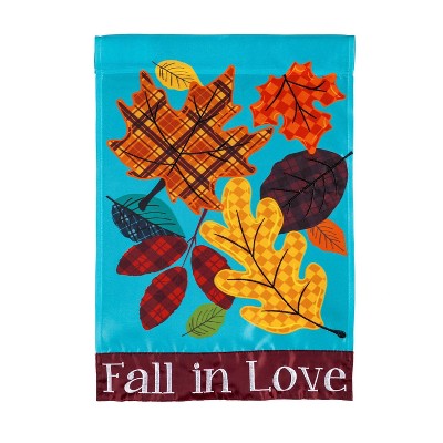 Evergreen Fall in Love Plaid Leaves Garden Applique Flag