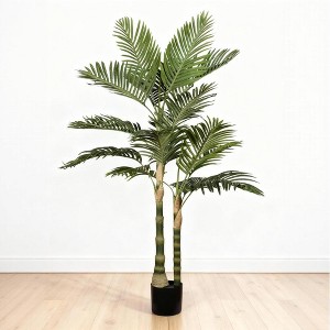 Zeus & Ruta Artificial Golden Cane Palm Tree with Black Plastic Pot for Indoor Outdoor Decoration, 1pc/Set - 1 of 4