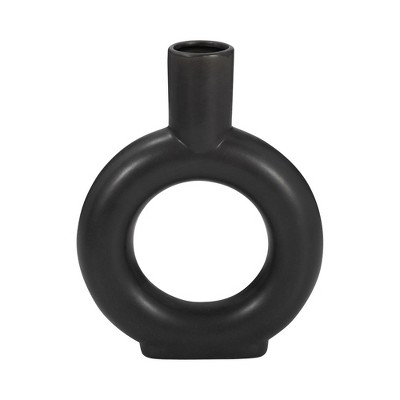 Sagebrook Home 9" Ceramic Cut-Out Vase - Decorative Black Circle Vase For Flower Display - Contemporary Black Table Accent for Home or Office Decor
