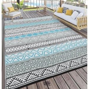 Camping Rug for Balcony Washable Easy-Clean Non-Slip Carpet Modern Boho Plastic Carpet Stain-Resistant RV Area Rug for Patio Picnic Beach - 1 of 4