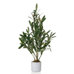 23.6" Potted Faux Olive Tree, Artificial Olive Plant with Lifelike Leaves & Fruits for Home Office Indoor Decor - 1 of 4