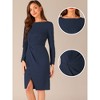 INSPIRE CHIC Women's Boat Neck Long Sleeves Ruched Wear to Work Midi Split Sheath Dress - 2 of 4