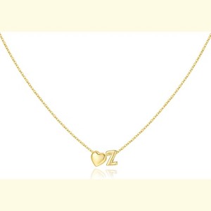 Heart Initial Necklace 14K Gold Plated Christmas Stocking Stuffer for Teens Z - 1 of 4