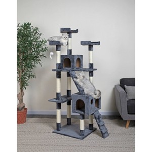 Go Pet Club Classic Cat Tree Furniture with Sisal Scratching Posts - Gray - 72" - 1 of 2