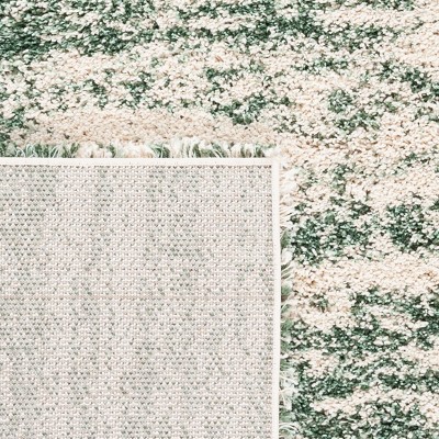 Ivory and Green 7' Square Shag Area Rug
