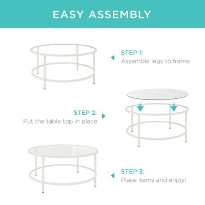 Elegance Round 39" Tempered Glass Metal Coffee Table with Satin Trim