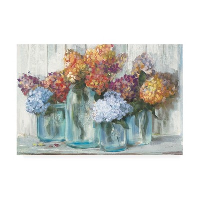 Fall Hydrangeas in Glass Jar Crop Canvas Art Print, 22x32