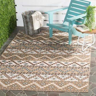 Cream and Brown Floral Synthetic Round Washable Rug