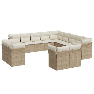 vidaXL Garden Sofa Set Beige, Cream White PE Rattan, Powder-Coated Steel - 1 of 4