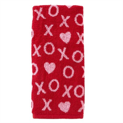 Red and Pink Cotton Microfiber Xs and Os Hand Towels Set