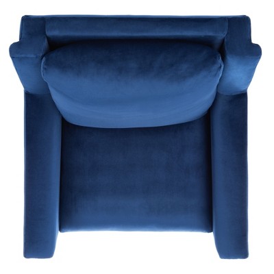 Contemporary Navy Velvet Armchair with Solid Oak Legs