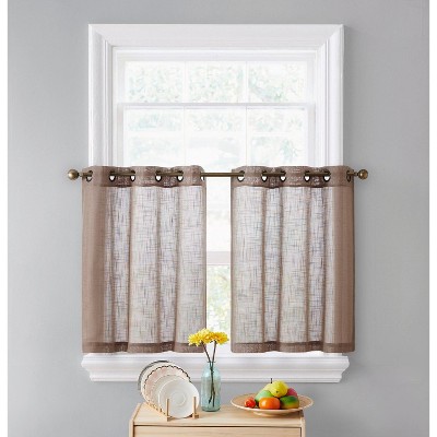 HLC.ME Abbey Faux Linen Semi Sheer Grommet Short Thick Curtain Tiers for Small Windows, Kitchen & Basement, Pair