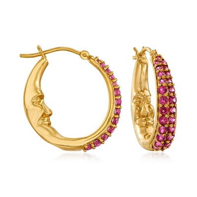 Ross-Simons 1.80 ct. t.w. Rhodolite Garnet Moon Hoop Earrings in 18kt Gold Over Sterling