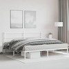 vidaXL King-Sized Metal Bed Frame with Headboard - White Steel Bedroom Furniture, 81.5"x78" Frame - 3 of 4