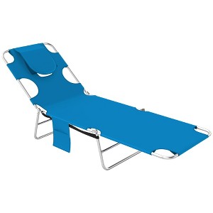 Outsunny Folding Beach Lounge Chair with Face Hole and Arm Slots, 5-level Adjustable Sun Lounger Tanning Chair with Pillow - 1 of 4