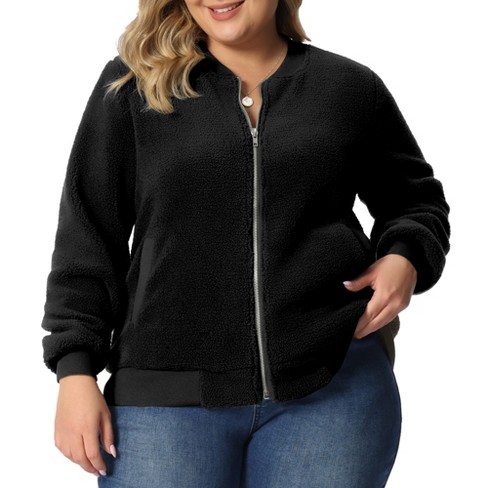 Black fuzzy cheap zip up jacket