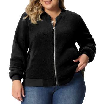 Agnes Orinda Women's Plus Size Shearling Fluffy Fuzzy Long Sleeve Zip Up Fleece Jackets