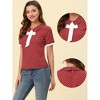 Allegra K Women's Polka Dots Flat Collar Contrast Tie Neck Short Sleeve Blouses - 2 of 4