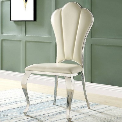 Beige Faux Leather Upholstered Side Chair with Metal Frame