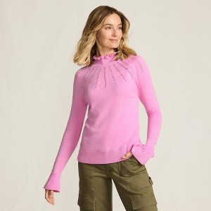 Lands' End Women's Cotton Pointelle Turtleneck Sweater - 1 of 4