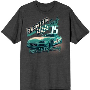 Car Fanatic Race Car Checkered Flag Fast As Lightning Men's Charcoal Heather Graphic Tee - 1 of 3