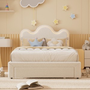 Full/Queen Bed Frame with Adjustable Boucle Headboard & LED Lights - Princess Platform Bed for Girls with Storage, No Box Spring Needed - 1 of 4