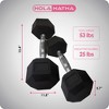 HolaHatha Iron Hexagonal Cast Exercise 25 lb Dumbbell Free Weights with Contoured Textured Grips for Home Exercise and Strength Training, Pair, Black - 3 of 4