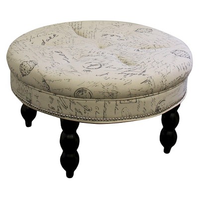 Old World Round Signature Ottoman Cream 19.5"H - Ore International